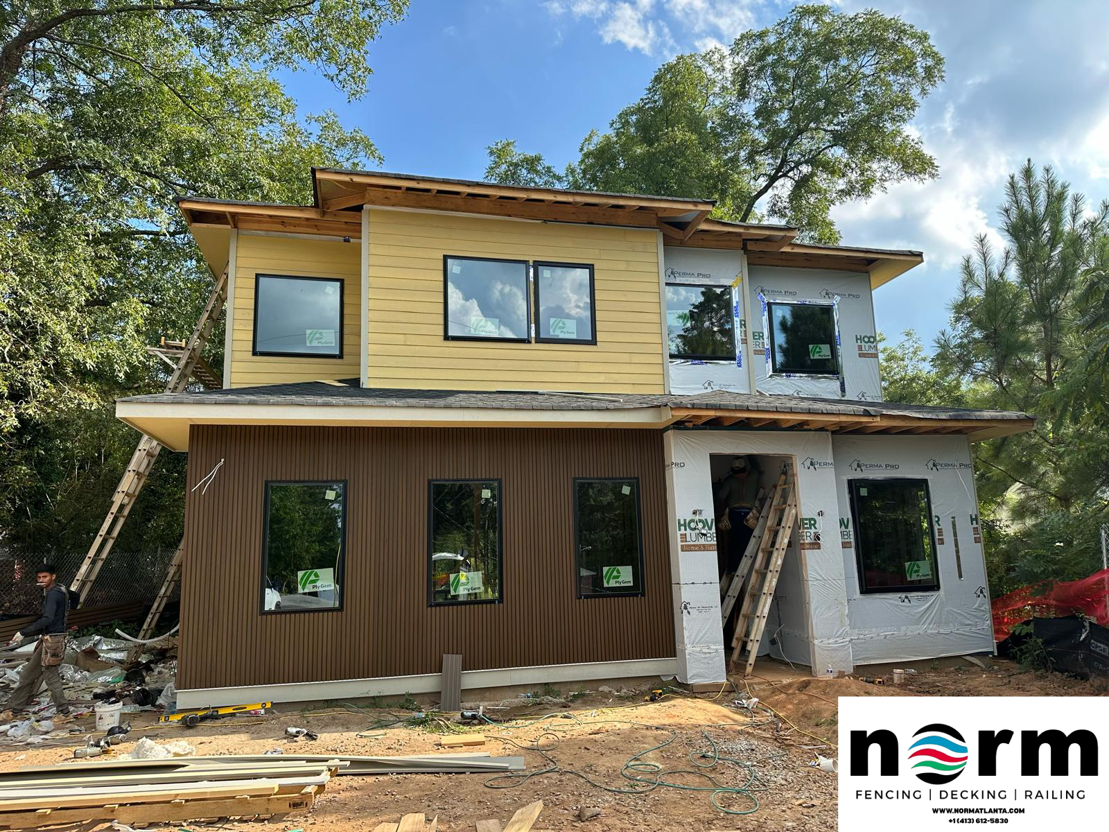 Outdoor WPC wall panel installation in modern backyard