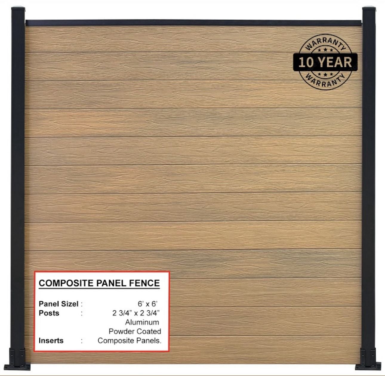 Stylish composite fence panel close-up with aluminum rail system